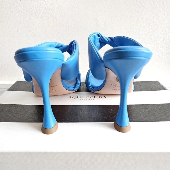 New Aquazzura Twist Leather 95mm Slip On Turquoise Mule Sandals 7.5 US - Picture 13 of 16